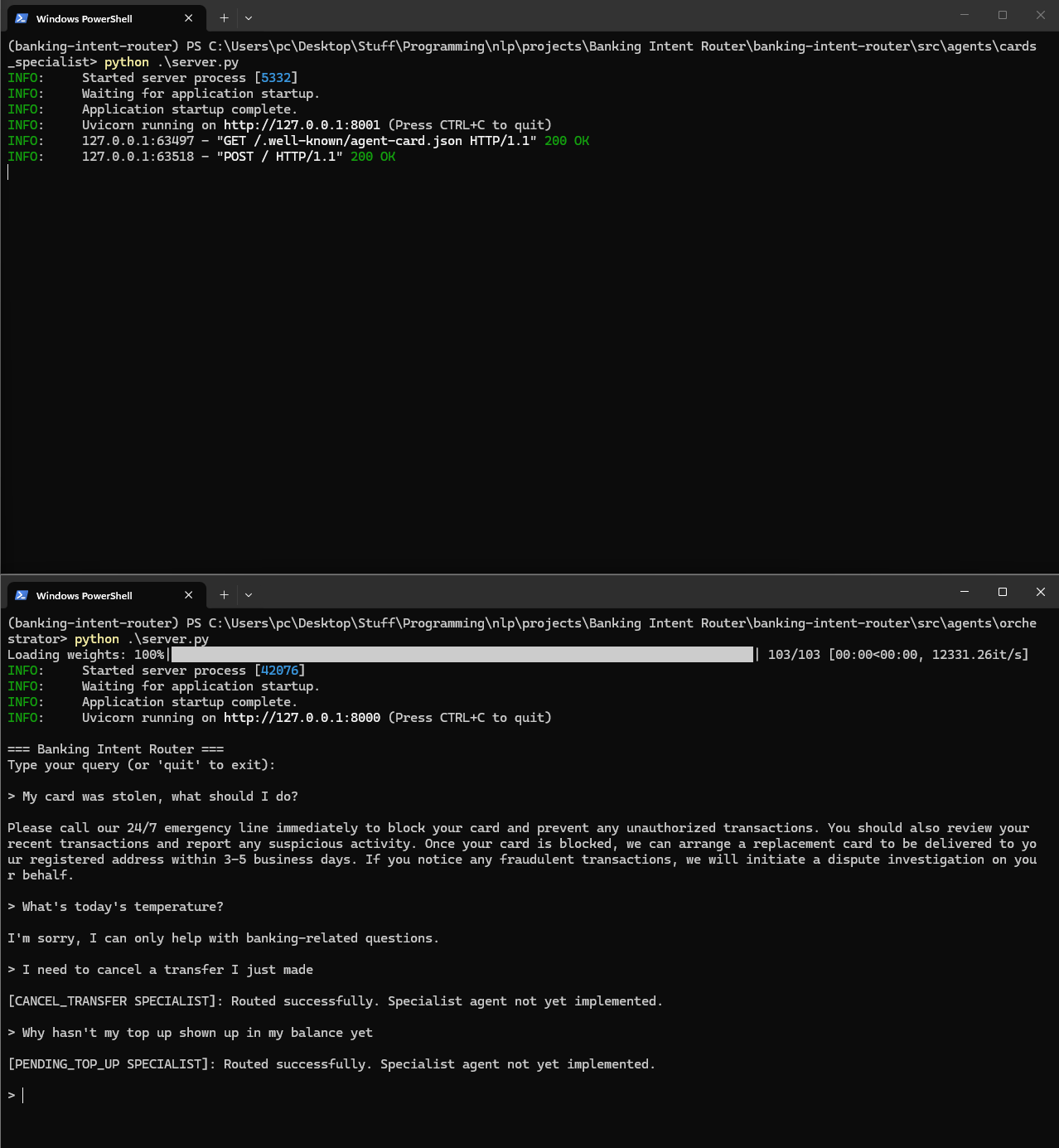Banking Intent Router